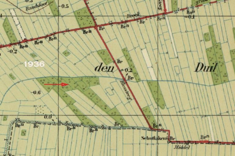 Kaart uit 1936, contour van de kooi nog zichtbaar