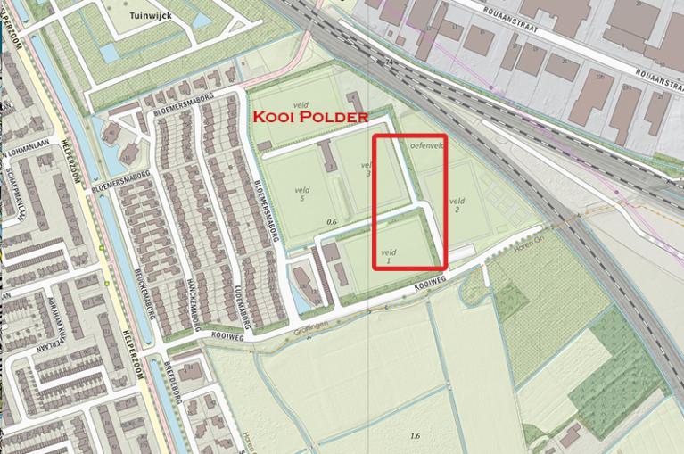 Kooi Polder, Haren, gelegen op de Kooikampen, nu onder de sportvelden aan de Kooiweg
