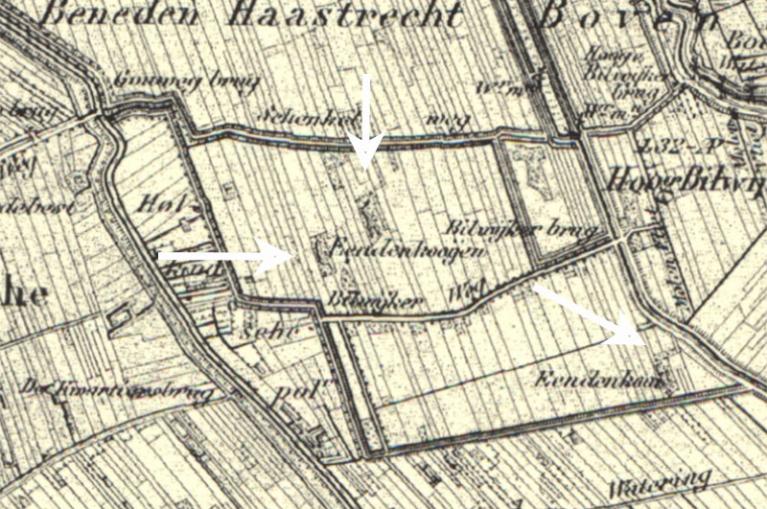 Op deze kaart uit 1870 zijn de drie kooien nog ingetekend.
