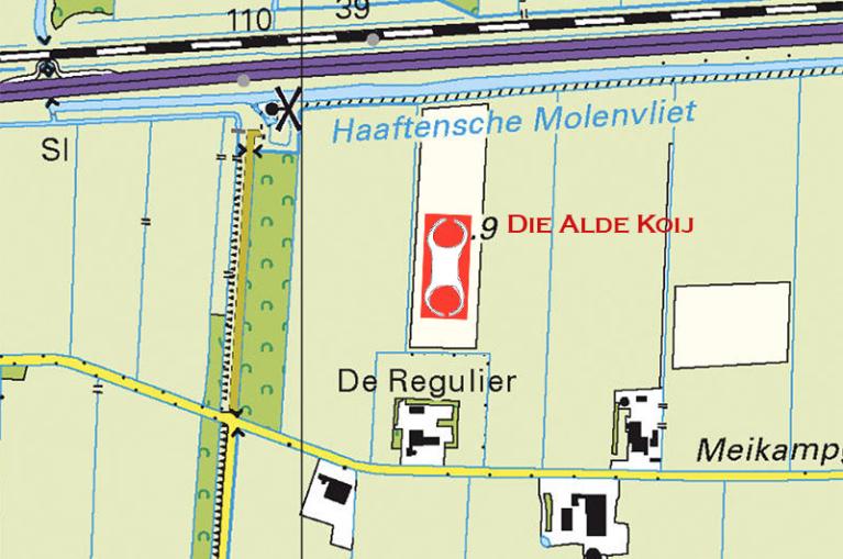 De kooi lag vlak bij de 'Hellousche Merck', nu de Haaftensche Molenvliet, net voorbij de Achterste Molen.